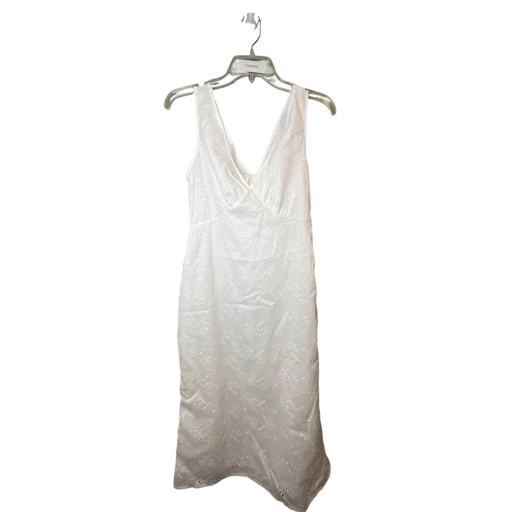 SHEIN White Eyelet Embroidered Midi Dress Sleeveless V-Neck Tie Back Size‎ M